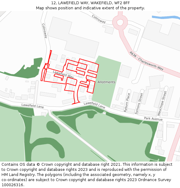 12, LAWEFIELD WAY, WAKEFIELD, WF2 8FF: Location map and indicative extent of plot