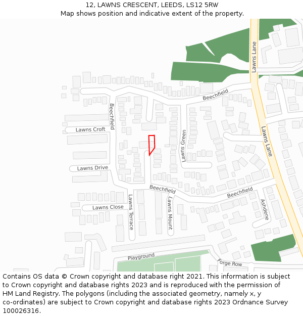 12, LAWNS CRESCENT, LEEDS, LS12 5RW: Location map and indicative extent of plot