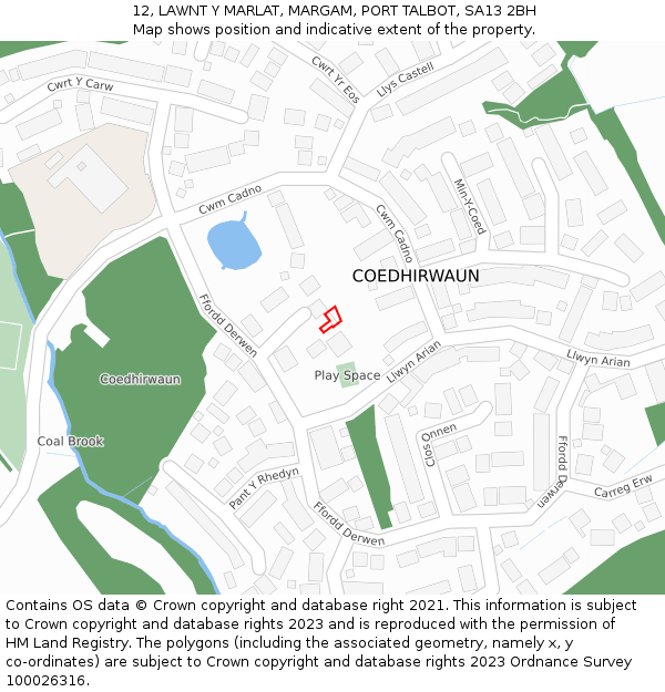 12, LAWNT Y MARLAT, MARGAM, PORT TALBOT, SA13 2BH: Location map and indicative extent of plot