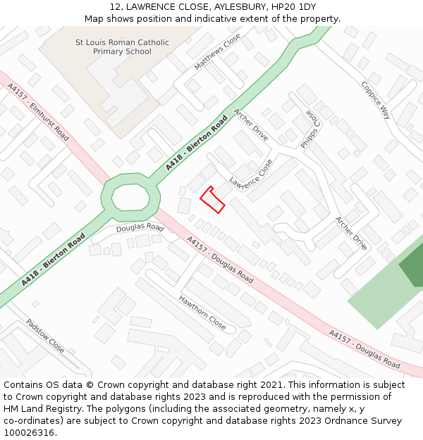 12, LAWRENCE CLOSE, AYLESBURY, HP20 1DY: Location map and indicative extent of plot