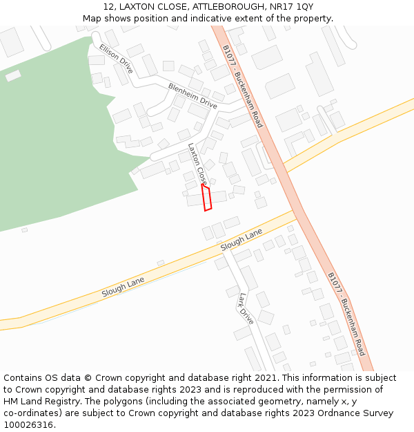 12, LAXTON CLOSE, ATTLEBOROUGH, NR17 1QY: Location map and indicative extent of plot