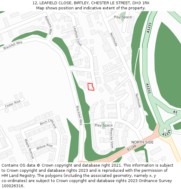 12, LEAFIELD CLOSE, BIRTLEY, CHESTER LE STREET, DH3 1RX: Location map and indicative extent of plot