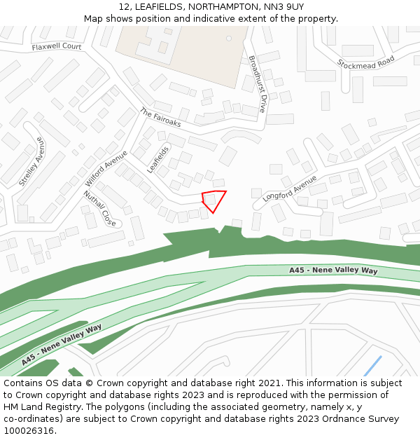 12, LEAFIELDS, NORTHAMPTON, NN3 9UY: Location map and indicative extent of plot