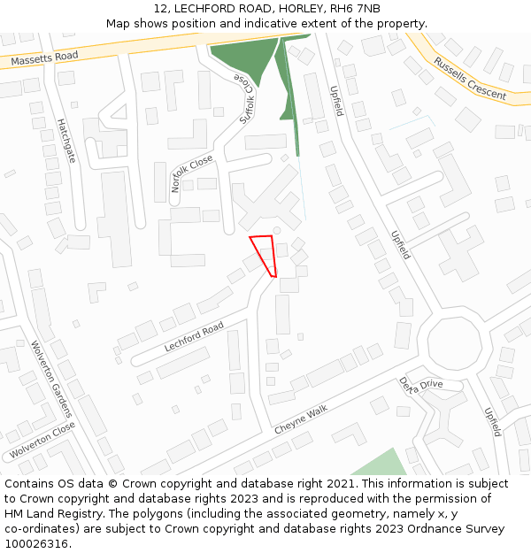 12, LECHFORD ROAD, HORLEY, RH6 7NB: Location map and indicative extent of plot