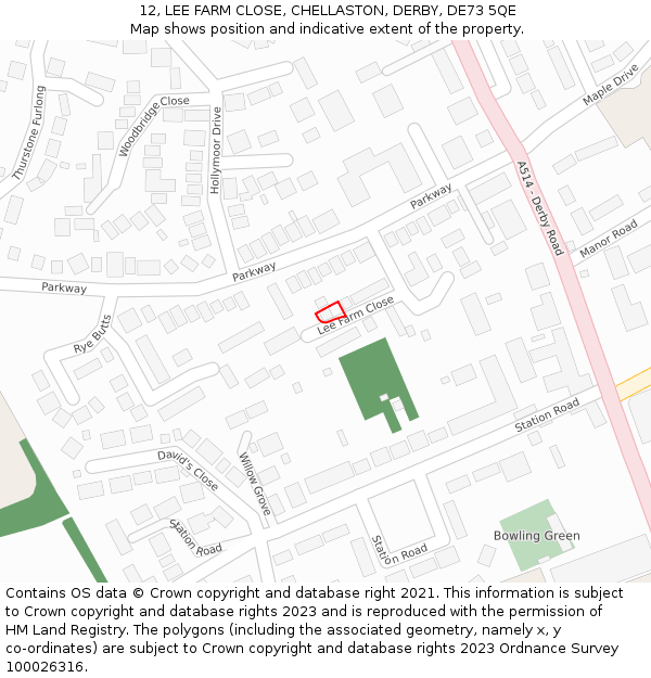 12, LEE FARM CLOSE, CHELLASTON, DERBY, DE73 5QE: Location map and indicative extent of plot