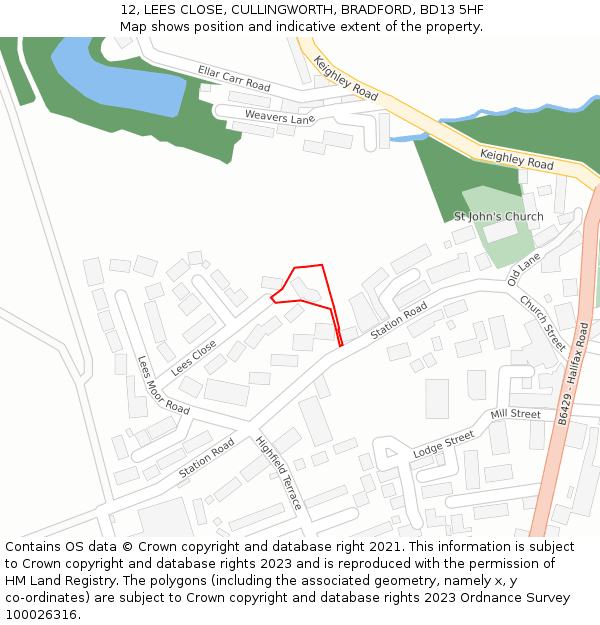 12, LEES CLOSE, CULLINGWORTH, BRADFORD, BD13 5HF: Location map and indicative extent of plot