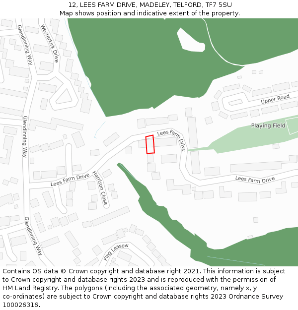 12, LEES FARM DRIVE, MADELEY, TELFORD, TF7 5SU: Location map and indicative extent of plot