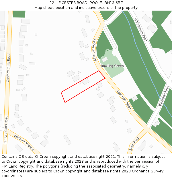 12, LEICESTER ROAD, POOLE, BH13 6BZ: Location map and indicative extent of plot