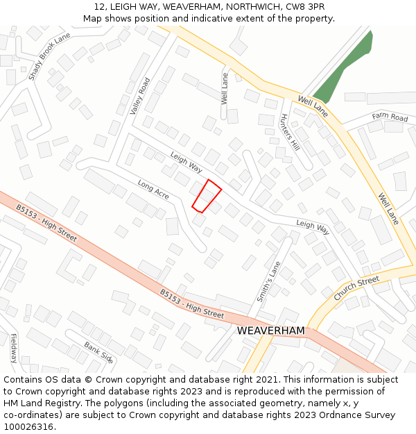 12, LEIGH WAY, WEAVERHAM, NORTHWICH, CW8 3PR: Location map and indicative extent of plot