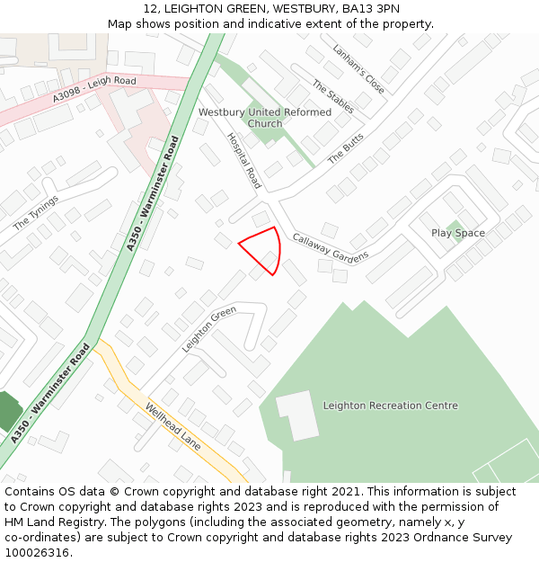 12, LEIGHTON GREEN, WESTBURY, BA13 3PN: Location map and indicative extent of plot