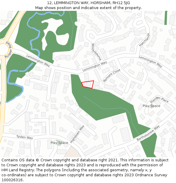 12, LEMMINGTON WAY, HORSHAM, RH12 5JG: Location map and indicative extent of plot