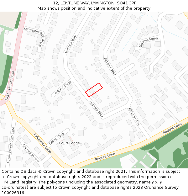 12, LENTUNE WAY, LYMINGTON, SO41 3PF: Location map and indicative extent of plot
