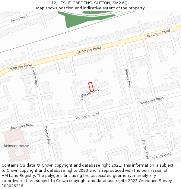 12, LESLIE GARDENS, SUTTON, SM2 6QU: Location map and indicative extent of plot