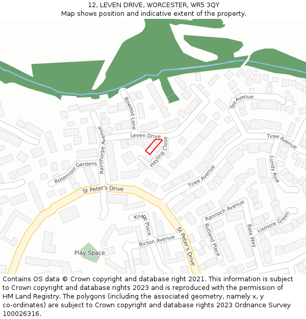 12, LEVEN DRIVE, WORCESTER, WR5 3QY: Location map and indicative extent of plot