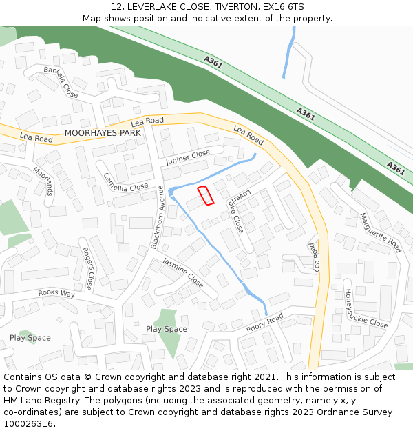 12, LEVERLAKE CLOSE, TIVERTON, EX16 6TS: Location map and indicative extent of plot