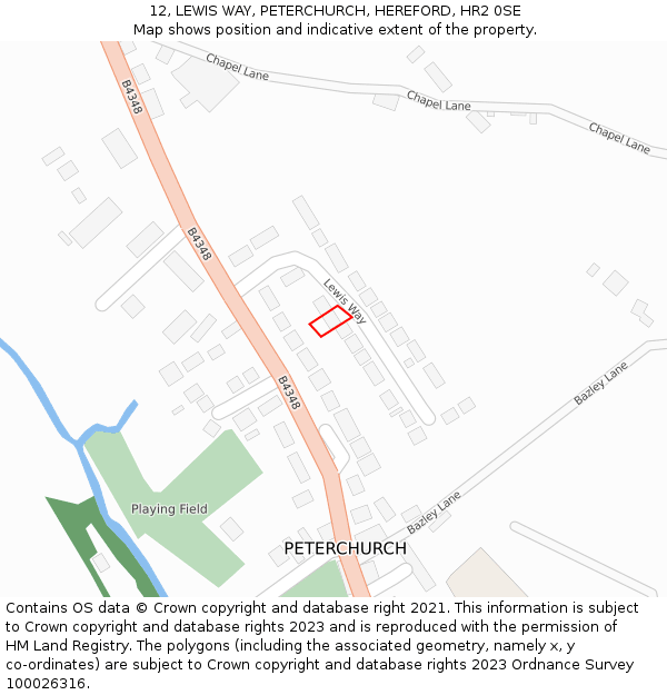 12, LEWIS WAY, PETERCHURCH, HEREFORD, HR2 0SE: Location map and indicative extent of plot