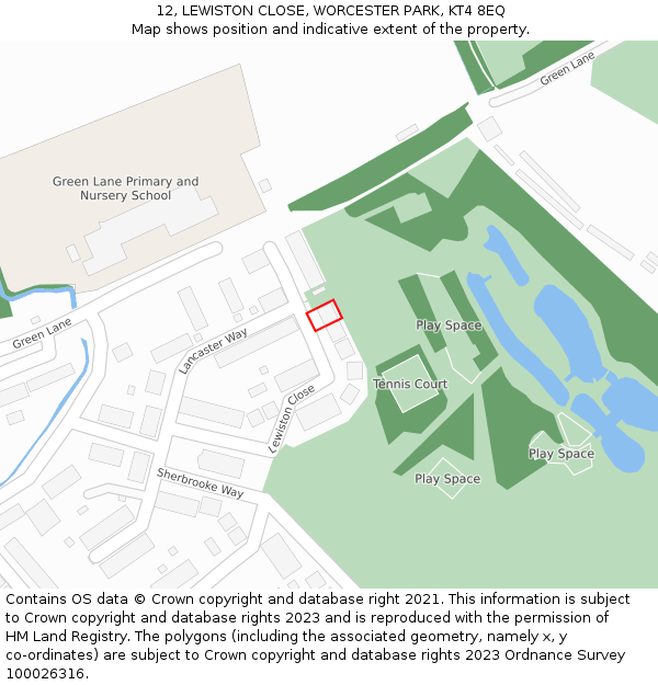 12, LEWISTON CLOSE, WORCESTER PARK, KT4 8EQ: Location map and indicative extent of plot