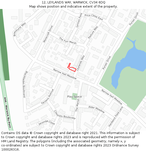 12, LEYLANDS WAY, WARWICK, CV34 6DQ: Location map and indicative extent of plot