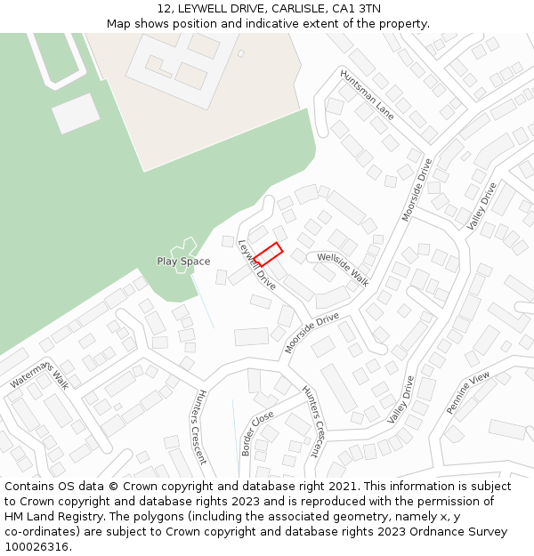 12, LEYWELL DRIVE, CARLISLE, CA1 3TN: Location map and indicative extent of plot