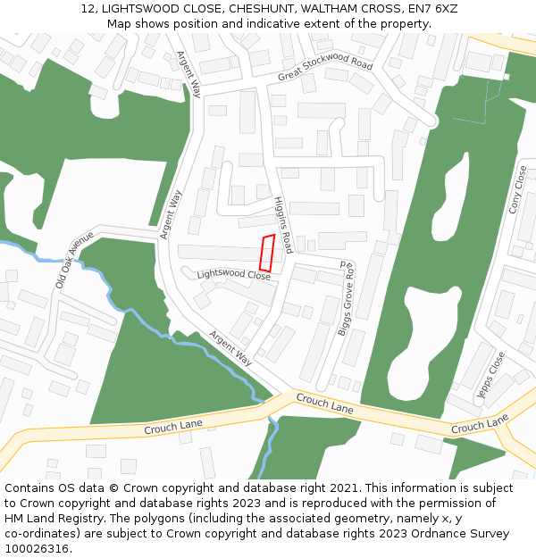 12, LIGHTSWOOD CLOSE, CHESHUNT, WALTHAM CROSS, EN7 6XZ: Location map and indicative extent of plot