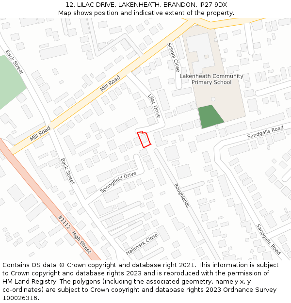 12, LILAC DRIVE, LAKENHEATH, BRANDON, IP27 9DX: Location map and indicative extent of plot