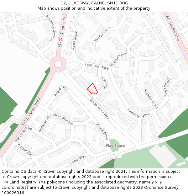 12, LILAC WAY, CALNE, SN11 0QG: Location map and indicative extent of plot