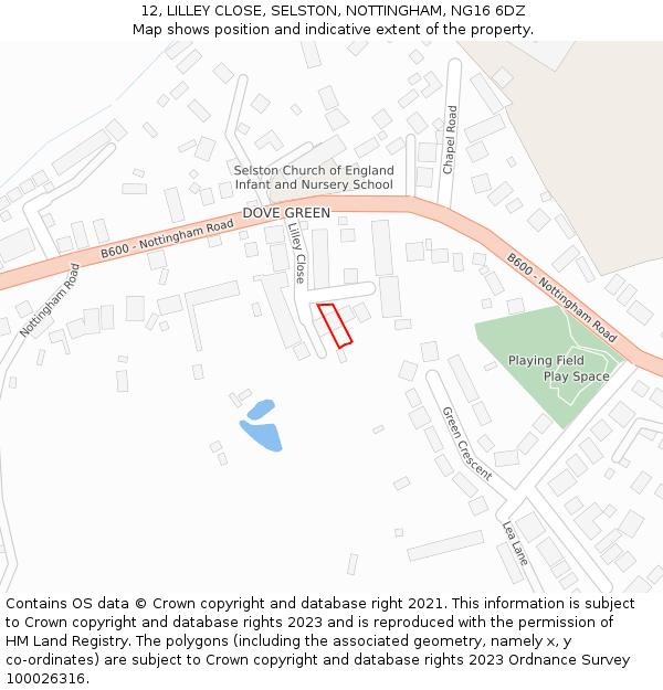 12, LILLEY CLOSE, SELSTON, NOTTINGHAM, NG16 6DZ: Location map and indicative extent of plot