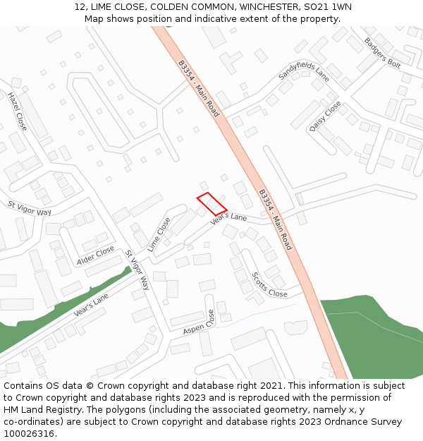 12, LIME CLOSE, COLDEN COMMON, WINCHESTER, SO21 1WN: Location map and indicative extent of plot