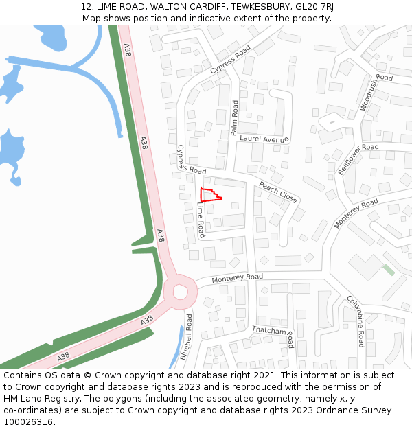 12, LIME ROAD, WALTON CARDIFF, TEWKESBURY, GL20 7RJ: Location map and indicative extent of plot