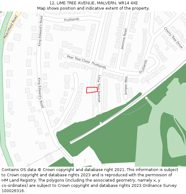 12, LIME TREE AVENUE, MALVERN, WR14 4XE: Location map and indicative extent of plot