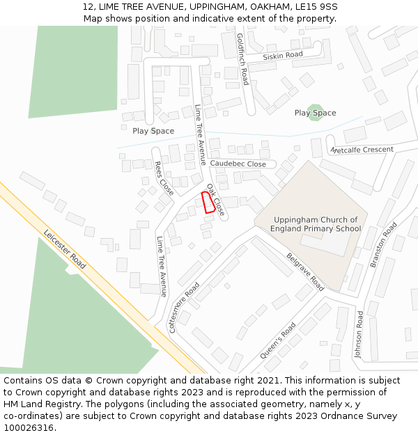 12, LIME TREE AVENUE, UPPINGHAM, OAKHAM, LE15 9SS: Location map and indicative extent of plot