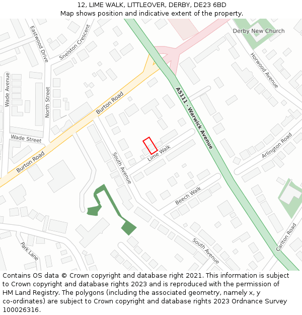 12, LIME WALK, LITTLEOVER, DERBY, DE23 6BD: Location map and indicative extent of plot