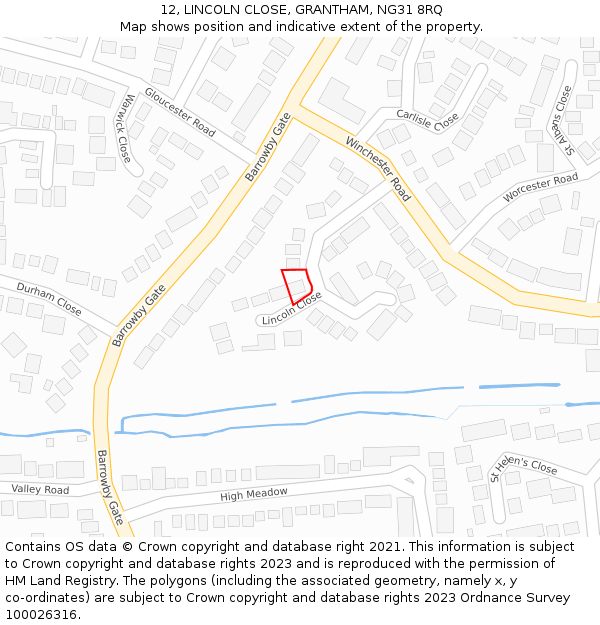 12, LINCOLN CLOSE, GRANTHAM, NG31 8RQ: Location map and indicative extent of plot