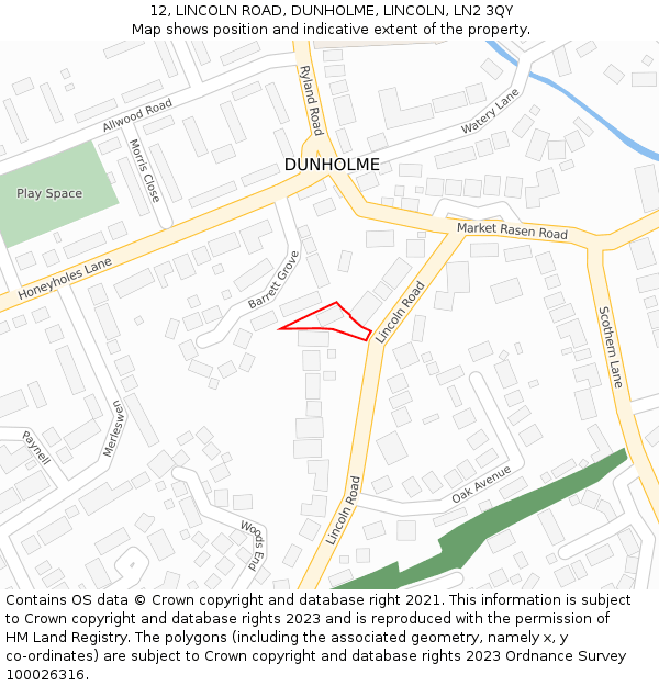 12, LINCOLN ROAD, DUNHOLME, LINCOLN, LN2 3QY: Location map and indicative extent of plot