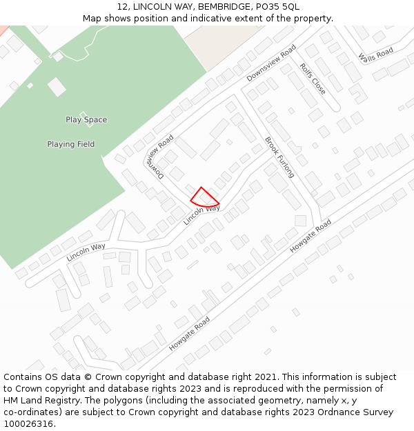 12, LINCOLN WAY, BEMBRIDGE, PO35 5QL: Location map and indicative extent of plot