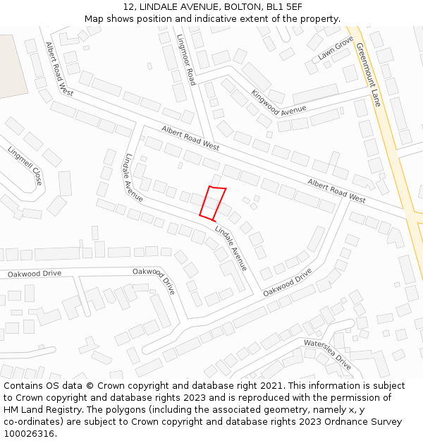 12, LINDALE AVENUE, BOLTON, BL1 5EF: Location map and indicative extent of plot