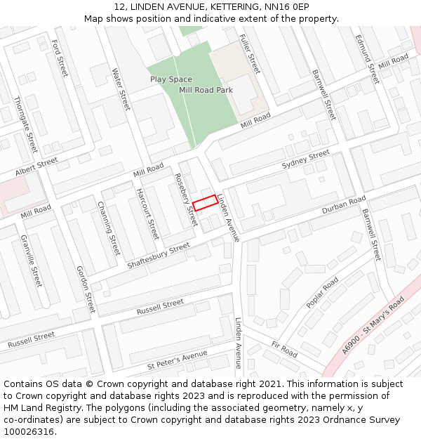 12, LINDEN AVENUE, KETTERING, NN16 0EP: Location map and indicative extent of plot