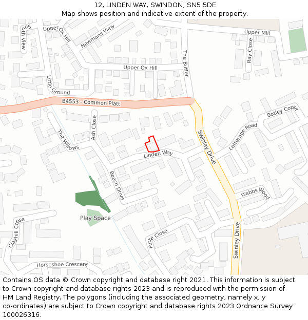 12, LINDEN WAY, SWINDON, SN5 5DE: Location map and indicative extent of plot