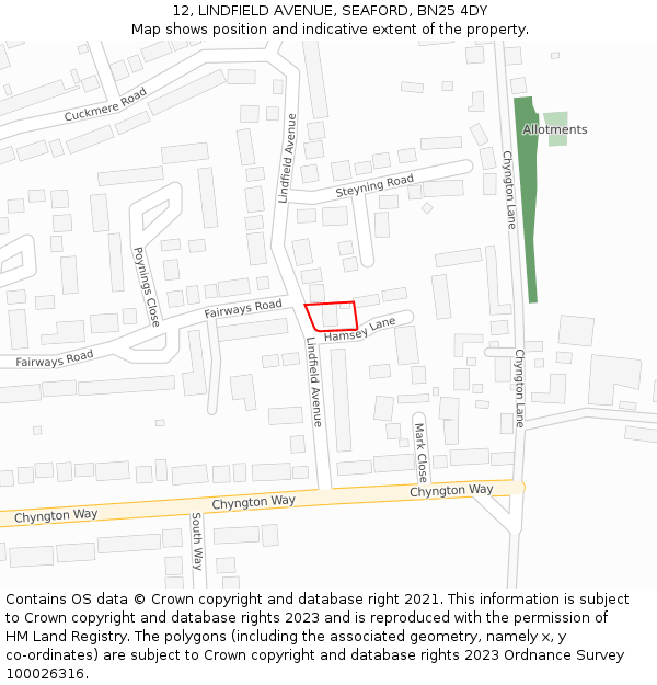 12, LINDFIELD AVENUE, SEAFORD, BN25 4DY: Location map and indicative extent of plot