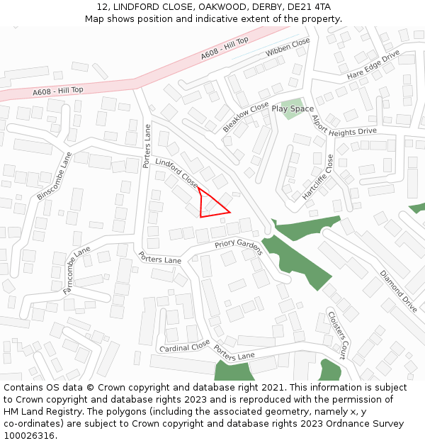 12, LINDFORD CLOSE, OAKWOOD, DERBY, DE21 4TA: Location map and indicative extent of plot