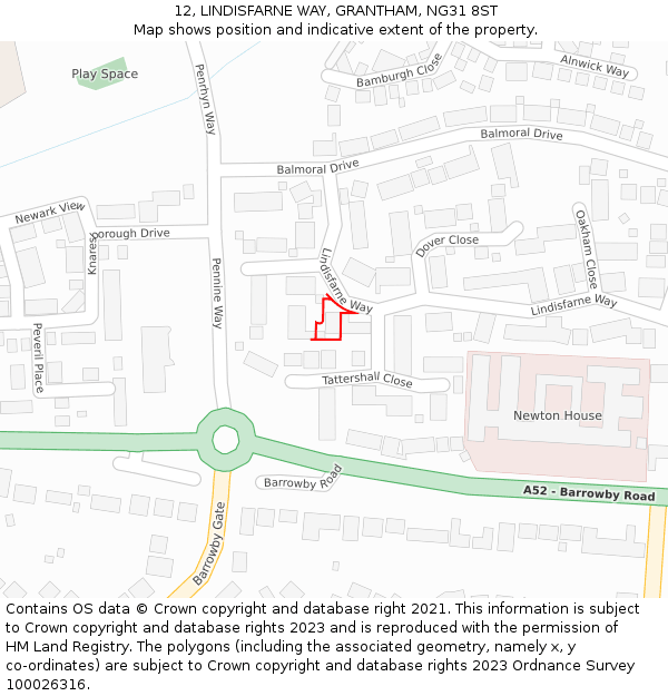 12, LINDISFARNE WAY, GRANTHAM, NG31 8ST: Location map and indicative extent of plot