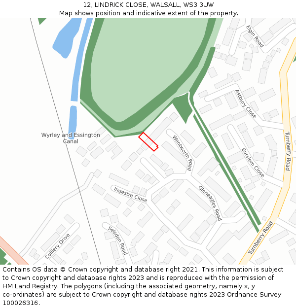 12, LINDRICK CLOSE, WALSALL, WS3 3UW: Location map and indicative extent of plot