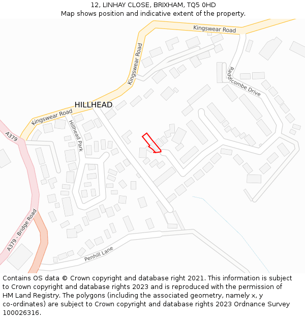 12, LINHAY CLOSE, BRIXHAM, TQ5 0HD: Location map and indicative extent of plot