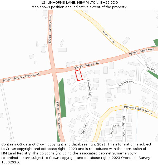 12, LINHORNS LANE, NEW MILTON, BH25 5DQ: Location map and indicative extent of plot