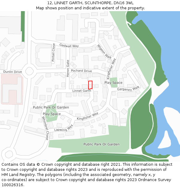 12, LINNET GARTH, SCUNTHORPE, DN16 3WL: Location map and indicative extent of plot