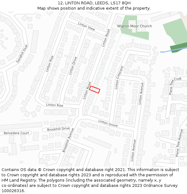 12, LINTON ROAD, LEEDS, LS17 8QH: Location map and indicative extent of plot