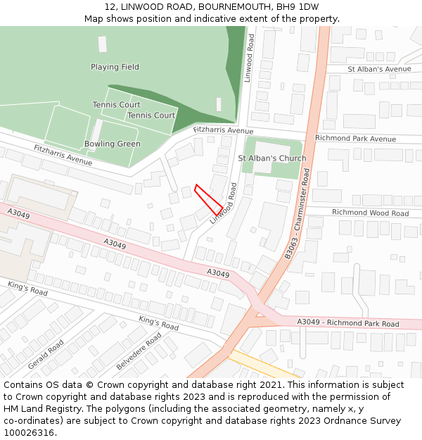 12, LINWOOD ROAD, BOURNEMOUTH, BH9 1DW: Location map and indicative extent of plot