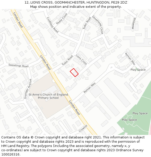 12, LIONS CROSS, GODMANCHESTER, HUNTINGDON, PE29 2DZ: Location map and indicative extent of plot