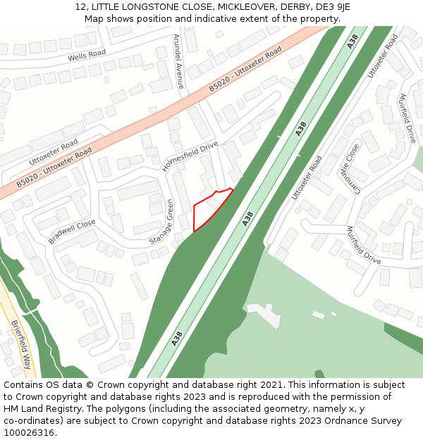 12, LITTLE LONGSTONE CLOSE, MICKLEOVER, DERBY, DE3 9JE: Location map and indicative extent of plot