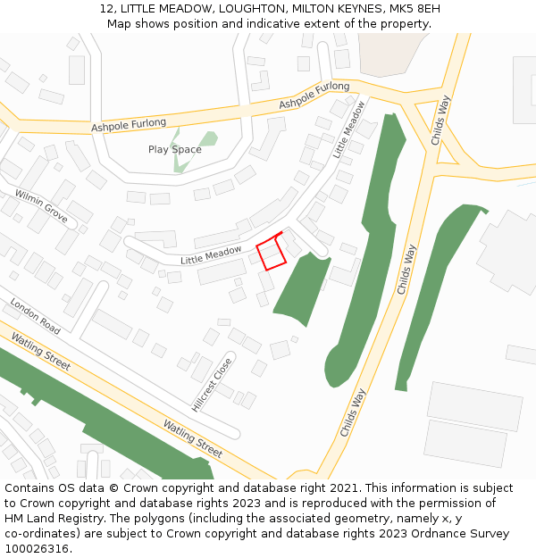 12, LITTLE MEADOW, LOUGHTON, MILTON KEYNES, MK5 8EH: Location map and indicative extent of plot